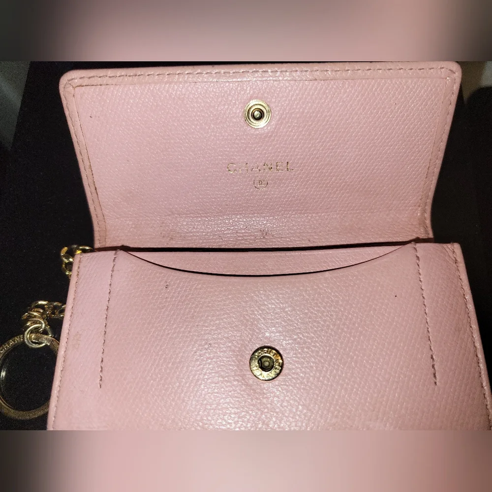 💚❤️SALE!!! CHANEL Pink Card Case/Wallet Caviar key chain - Picture 7 of 9